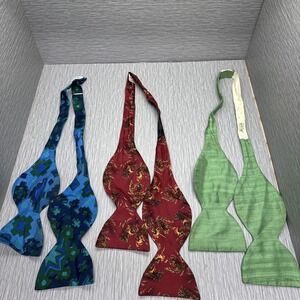 Vintage Self Tie Silk Bow Ties Lot of 3 Mens Patterned Adjustable Formal